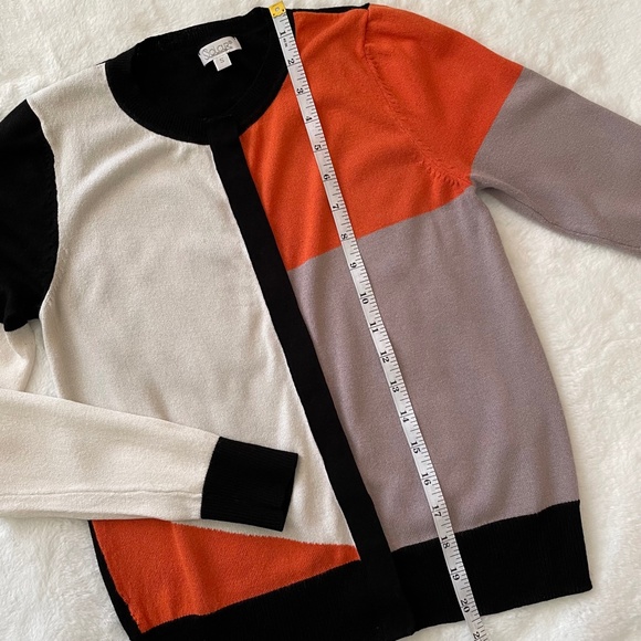 Solar Womens Black Orange Creme Fitted Cardigan Sweater Size S - Picture 14 of 16